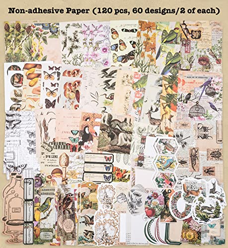 Knaid 200 Pieces Vintage Ephemera Pack Decoupage Paper Junk Journal Kit Scrapbook Planner Sticker Supplies for Art Journaling Bullet Journals Collage Knaid