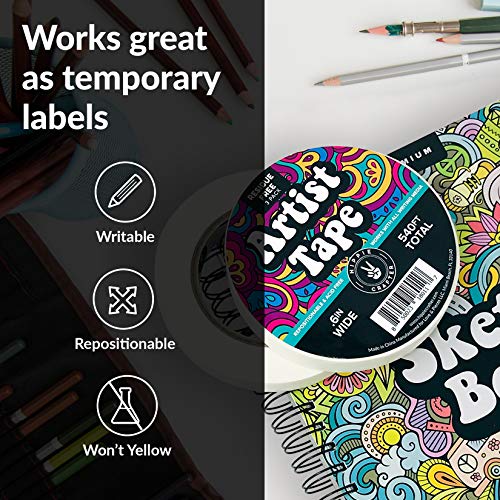 3Pk White Artist Tape for Watercolor Paper White Painters Tape Artists Painting Tape Removable Masking Drafting Canvas Framing Paint Mask Thin HIPPIE CRAFTER