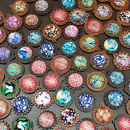 ToBeIT 36pcs Bezel Pendant Trays round wooden and Glass Cabochon Round Clear Dome for DIY Crafting Photo Jewelry Making ToBeIT