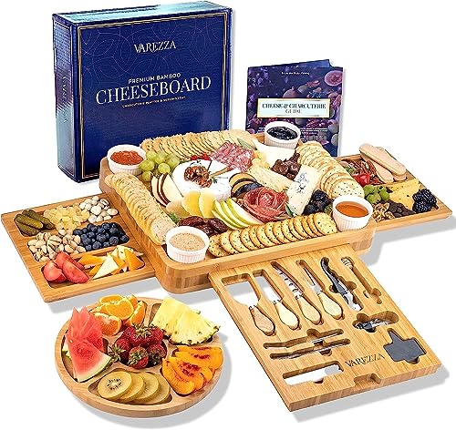 VAREZZA Charcuterie Boards Gift Set: Large Charcuterie Board, Bamboo Cheese Board - Unique Valentine Gifts for Women 23 Entertaining Accessories, VAREZZA