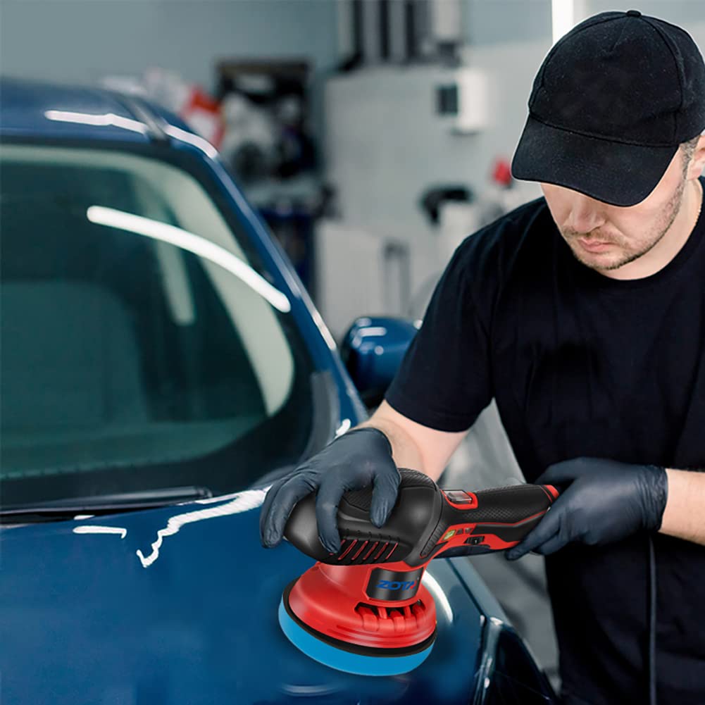 ZOTA Cordless Buffer Polisher for Car,6 inch 2pcs 12V/2.0Ah Lithium Rechargeable Battery Cordless Polisher with 6 Variable Speed,Quiet Orbital Car ZOTA