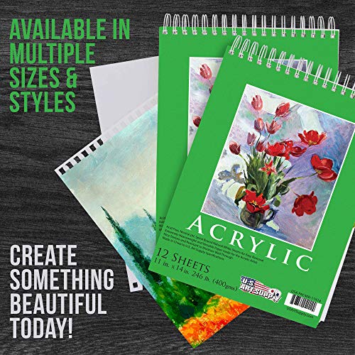 U.S. Art Supply 9" x 12" Premium Extra Heavy-Weight Acrylic Painting Paper Pad, 246 Pound (400gsm), Spiral Bound, Pad of 12-Sheets (Pack of 2 Pads) U.S. Art Supply