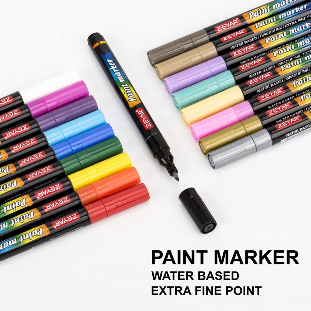 ZEYAR Premium Acrylic Paint Pen, Water Based, Extra Fine Point, 18 Colors, Odorless, Acid Free and Safe, Opaque Ink, Environmental Friendly, AP ZEYAR