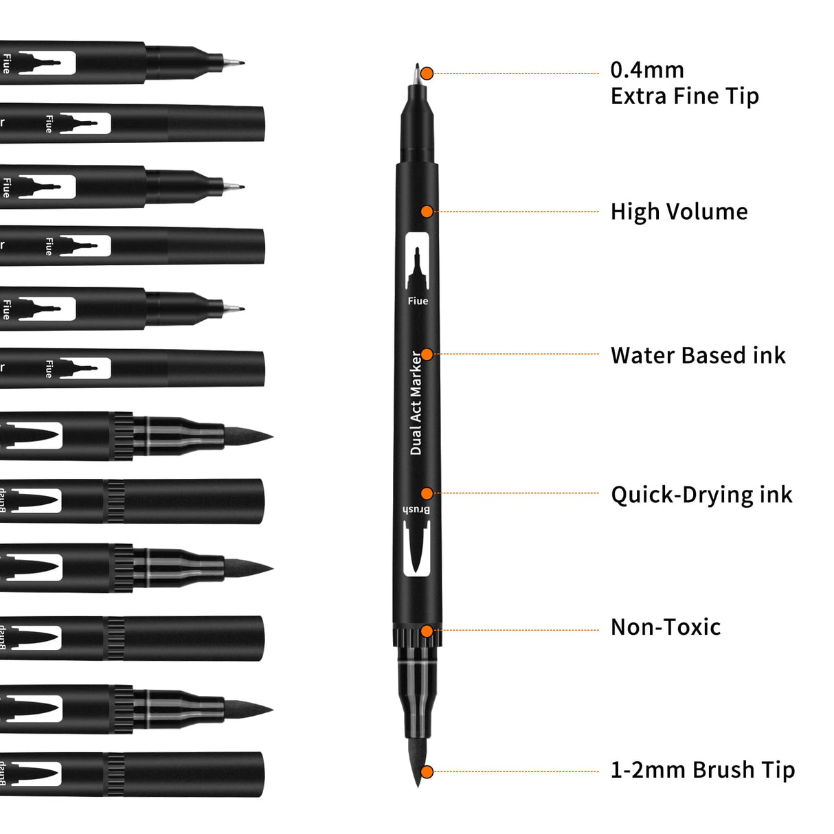 GPLMQ Black Drawing Pens, 12 Pack Felt Tip Markers for Adults and Kids, Dual Brush Fineliners Pens for Art Drawing Sketching Calligraphy GPLMQ