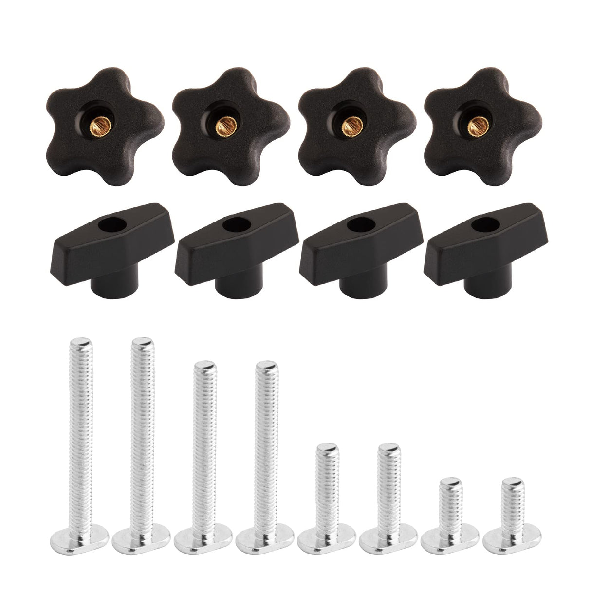 POWERTEC 71121 T Track Knob Kit w/ Threaded Knobs and 5/16”-18 T Slot Bolts, 16-Piece Set, T Track Accessories for Woodworking Jigs and Fixtures POWERTEC