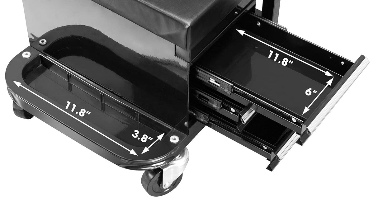 ROAD DAWG APD2016AD Torin Rolling Tool Chest/Tool Box with 3 Drawers and Wheels, Padded Mechanic Stool Creeper Seat, Black ROAD DAWG