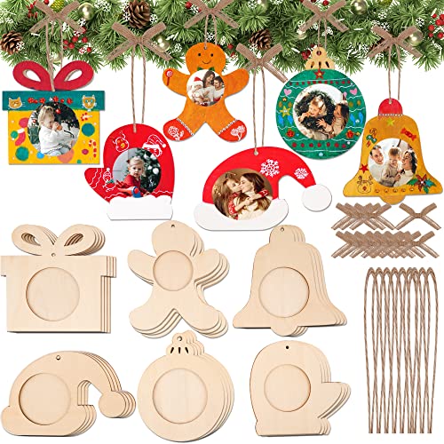 Christmas Photo Frame Ornaments, DIY Unfinished Wood Picture Frame Ornaments Craft, Xmas Themed Frame Kits for Kids, Painting Decor Holiday Party Shitailu