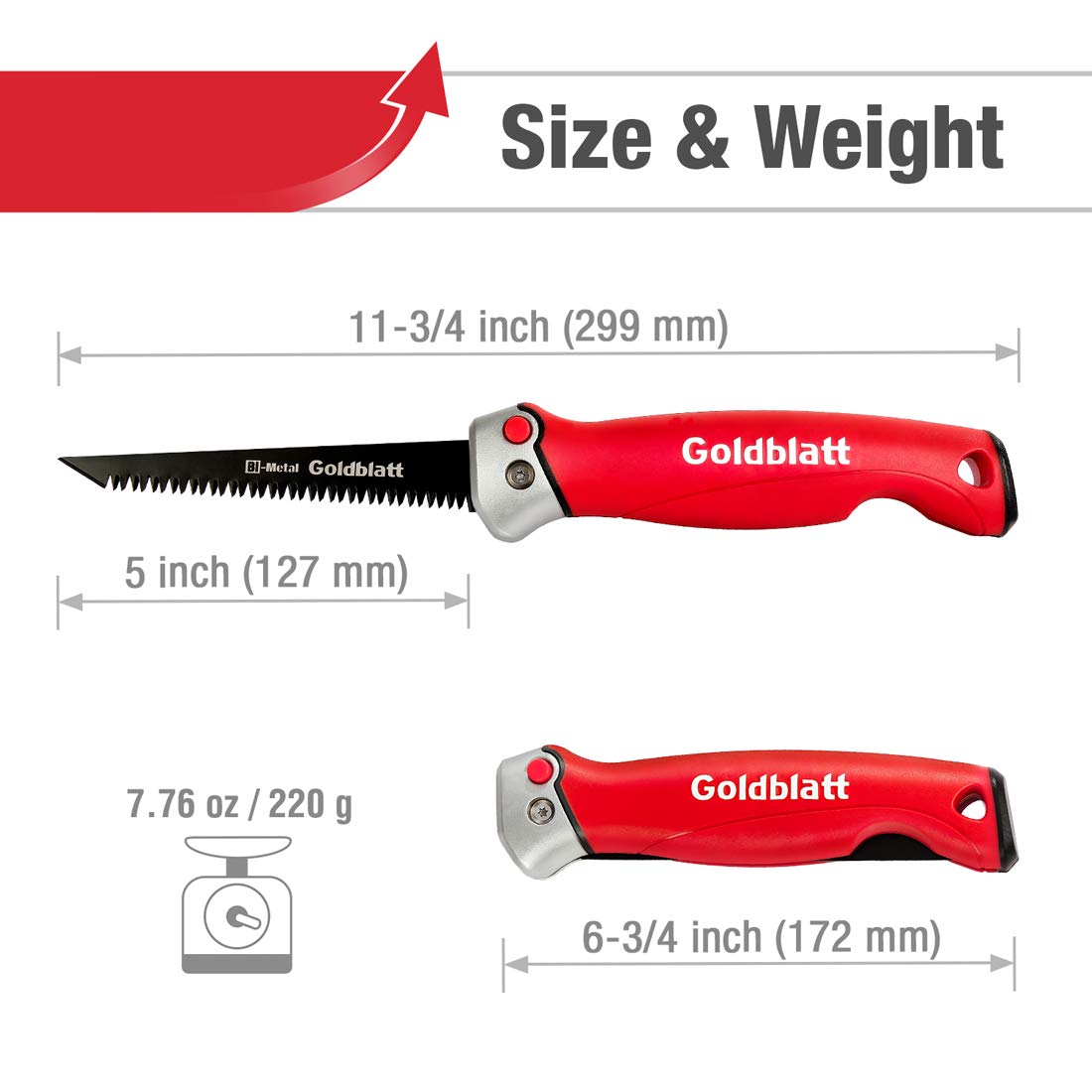 Goldblatt Folding Drywall / Sheetrock Saw, Jab / Hand Saw with Soft Grip Handle, for Wallboard, Plywood and PVC Goldblatt