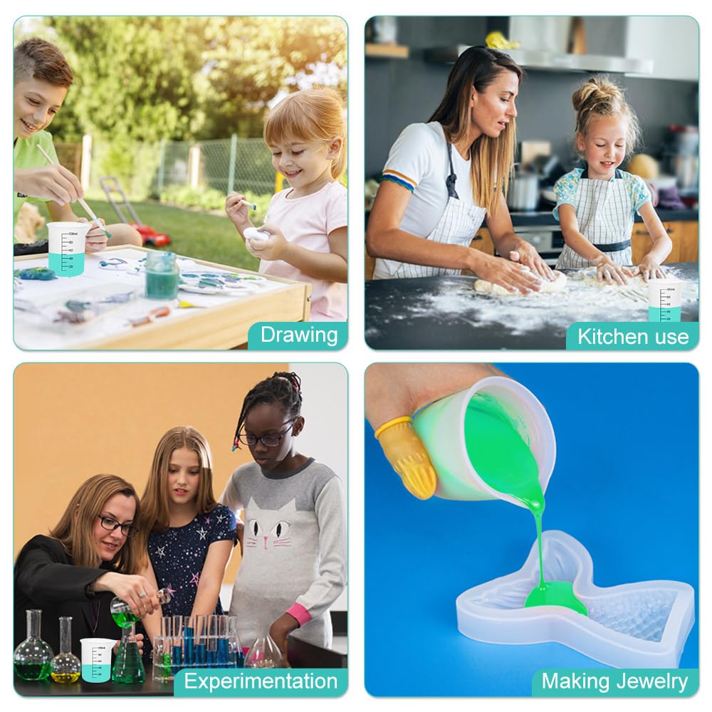 8 pcs Silicone Measuring Cups Kits, Silicone Measuring Cup, 100ml Non-Stick Mixing Cups,Precise Scale,Durable Easy Clean for Epoxy Resin, Stain Sjubaopen