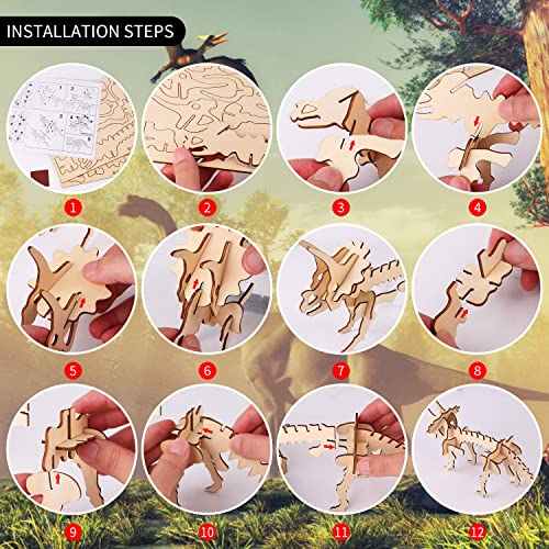 Calary 3D Wooden Dinosaur Puzzle Set – DIY Animal Assembly Model for Kids and Adults (Set of 6) calary