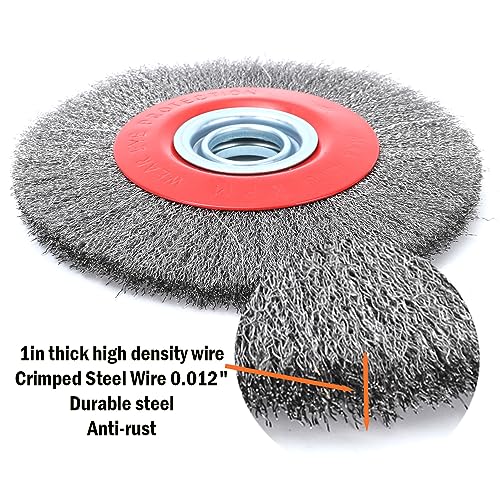 OSFTBVT 8in Bench Wire Wheel Brush for Bench Grinder Coarse Crimped Steel Wire 0.012" with 1/2" 5/8" 3/4" 7/8" 1"(5sets) Spacer Arbors - 2pack OSFTBVT