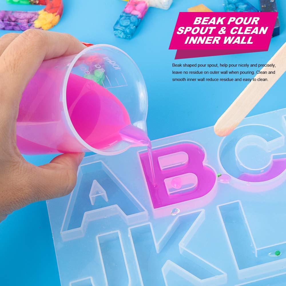 LEOBRO 36 PCS Resin Mixing Cups, 12PCS 100ML Plastic Measuring Cups for Resin, 24PCS 50ML Paint Epoxy Resin Mixing Cups, with Craft Sticks, Beaker, LEOBRO