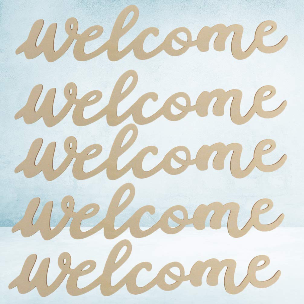 NUOBESTY Wooden Welcome Sign Cutout Unfinished Wood Letter Sign Farmhouse Front Door Sign with Ropes DIY Block Words Plaque for Easter Wreath NUOBESTY