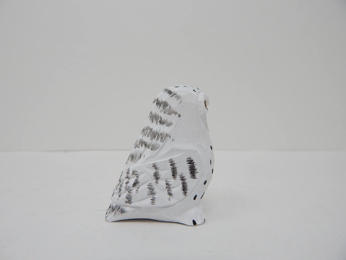 Selsela Snowy White Owl Wood Figurine Fake Decoy Miniature Great Spotted Bird Carved Small Animals Collectible Garden Statue Selsela