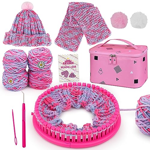PREBOX Beginner Hat Scarf Loom Kits for Kids - Knitting DIY Craft for Girls Teens Adults, Birthday Christmas Gifts with Storage Bags Yarns Hook PREBOX