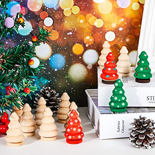 20 Pieces Unfinished Wooden Christmas Trees Mini Wooden Christmas Trees Wooden Trees for Crafts Mini Wooden Trees for DIY Arts Crafts Children Kid Blulu