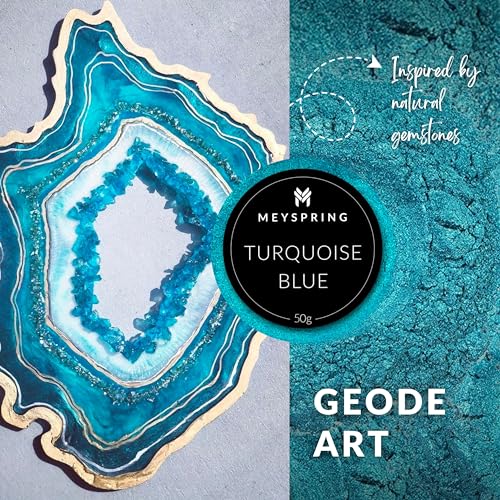 MEYSPRING Turquoise Blue Mica Powder - 50g - Epoxy Resin Color Pigment - Teal Mica Powder for Resin Ocean Art, River Tables, Woodworking - Cosmetic MEYSPRING