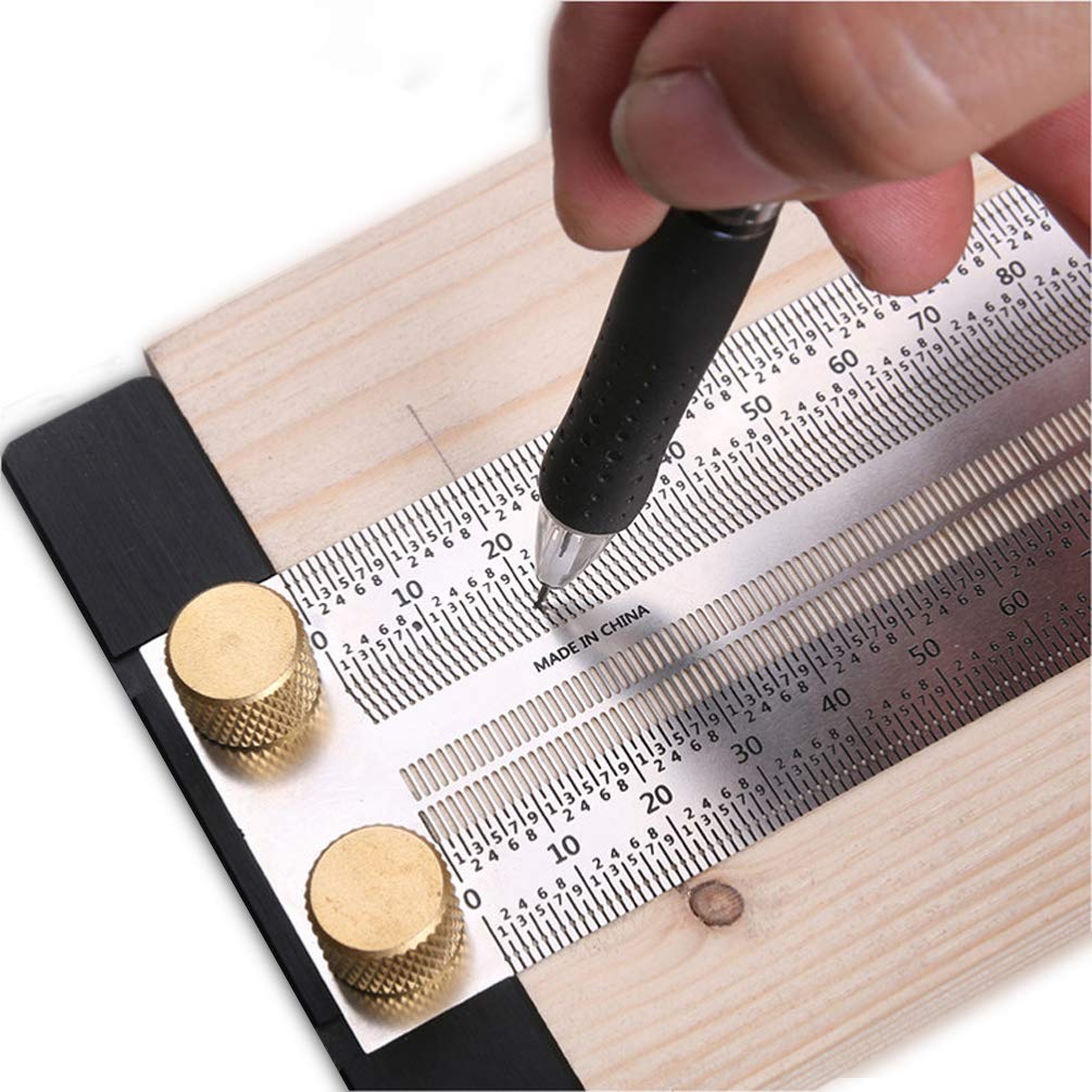 Ultra Precise Marking T-Rule Stainless Steel Marking Ruler, T Square Hole Ruler, Stainless Steel Woodworking Scribing Ruler, Positioning, Scribbling QeeHeng
