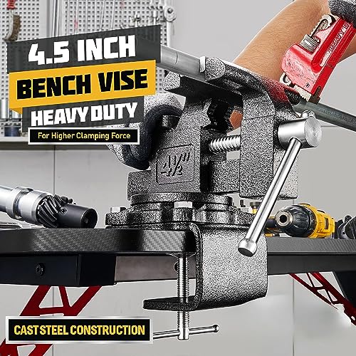 Updated 2-In-1 Bench Vise or Table Vise 4.5 Inch, Clamp Vice for Workbench Constructed with Cast Steel, Heavy Duty Workbench Vise Swivel for Gottinfurt