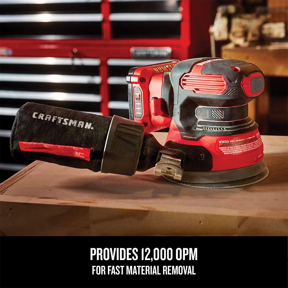 CRAFTSMAN V20 Orbital Sander, Cordless, 12,000 OPM, Bare Tool Only (CMCW220B) Craftsman