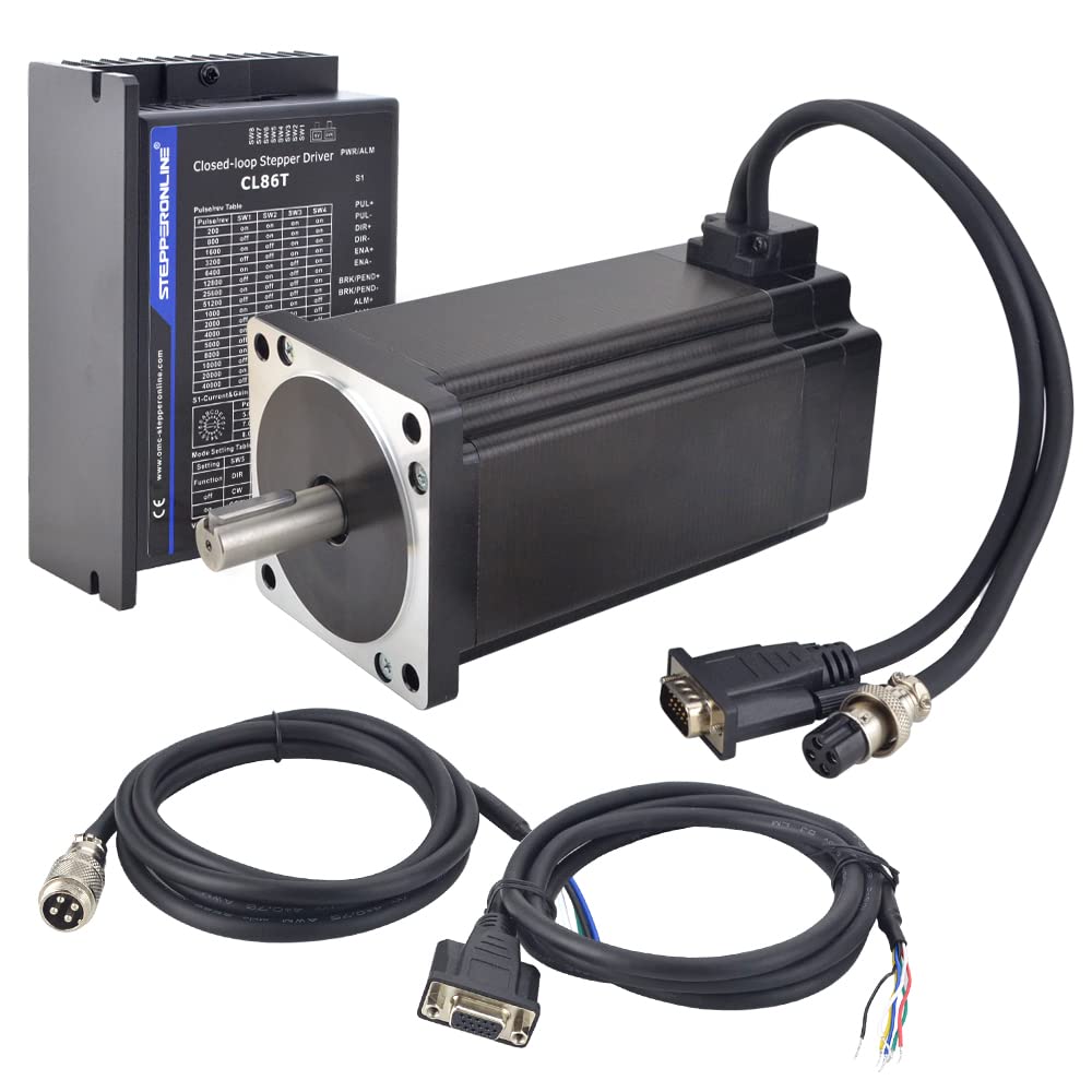 STEPPERONLINE Closed Loop Stepper Motor 1 Axis CNC KIT 12.0 Nm/1699.34oz.in Nema 34 Motor & 4.1-8.2A 24-80VDC Closed Loop Stepper Driver CL86T V4.1 STEPPERONLINE