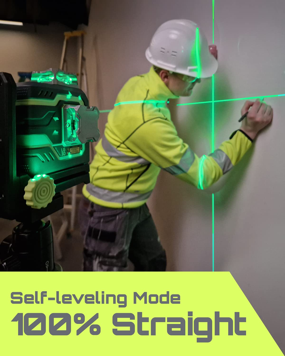 LasGoo LG-3D Laser Level Self Leveling 3x360°, 3D Green Beam Cross Line Laser for Construction and Picture Hanging, 2 Rechargeable Batteries (20 LASGOO