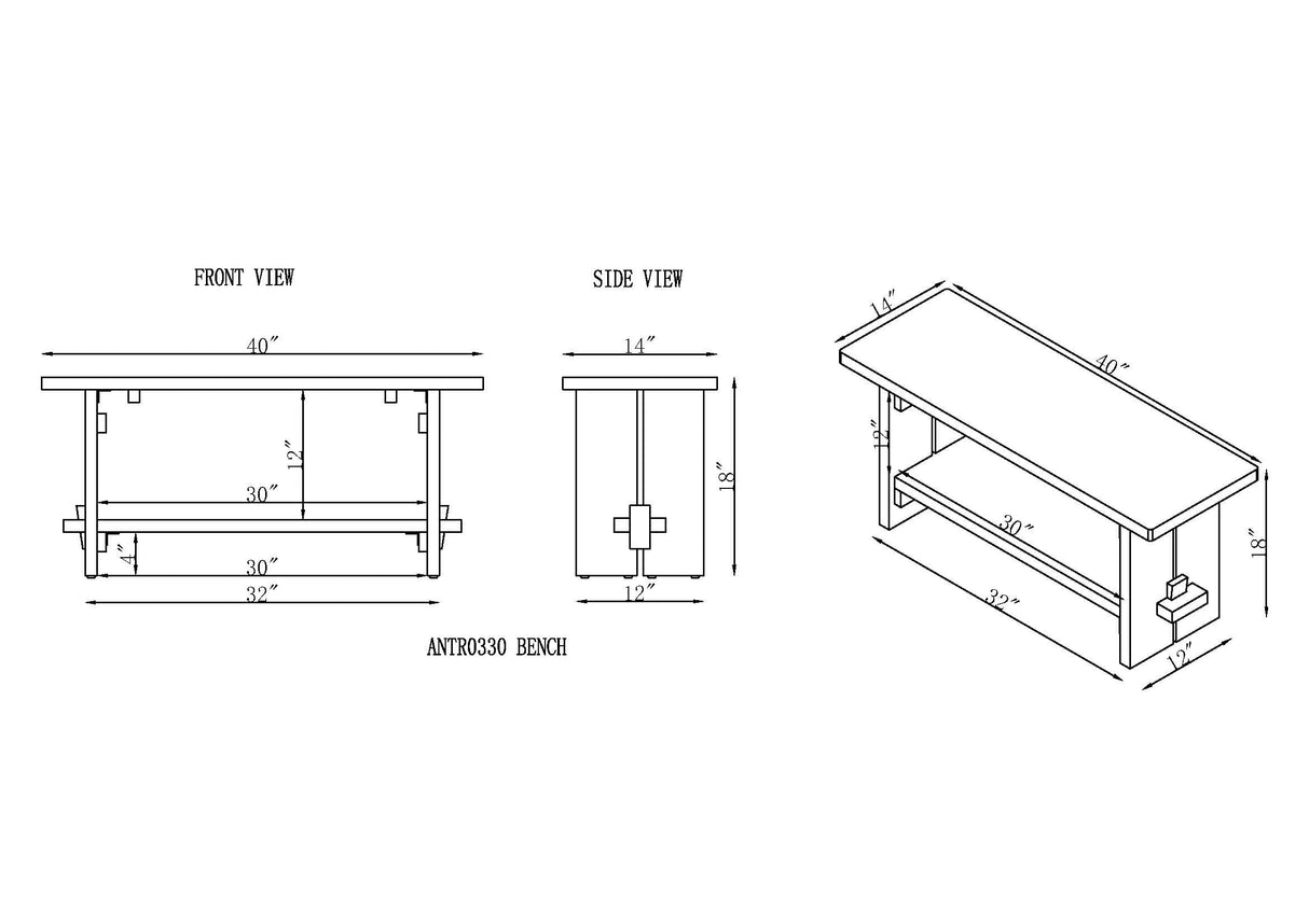 Alaterre Furniture Bethel Acacia Wood 40" W Bench, Natural Aged Brown Alaterre Furniture