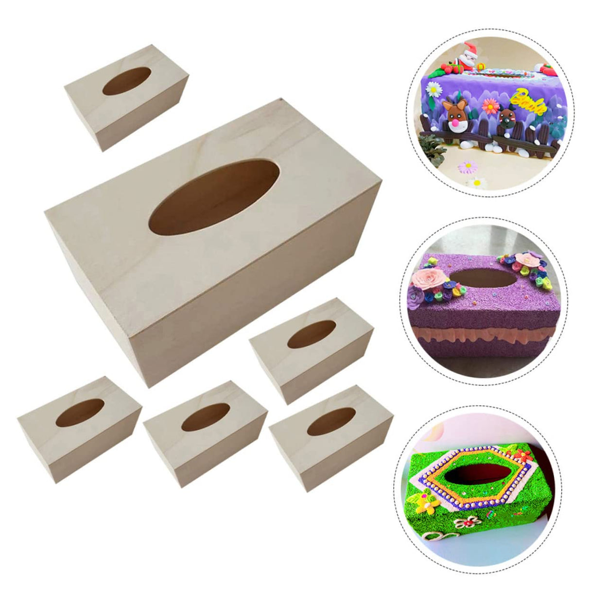 STOBOK Kids DIY Craft Kit 6pcs Box DIY Tissue Box Desk Dispenser Container Square Tissues Dispenser Paper Holder Box Crafting Blank Box Wooden Towel STOBOK