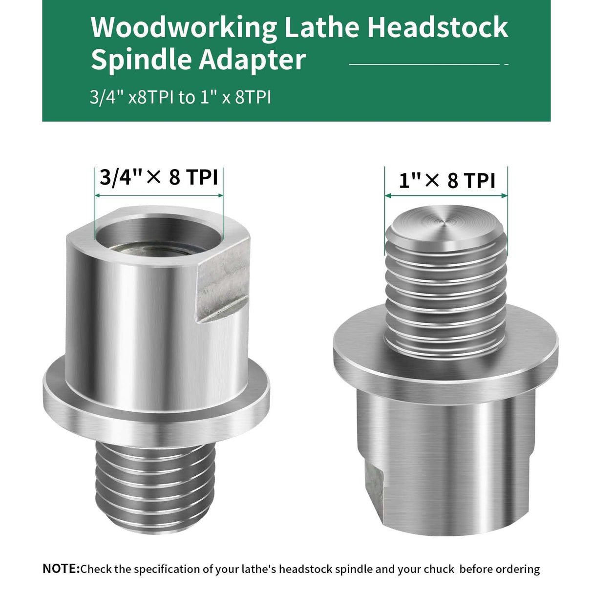 HAowosi Lathe Headstock Spindle Adapter,Converts 3/4" x 10TPI to 1" x 8TPI for Woodworking Lathe HAowosi
