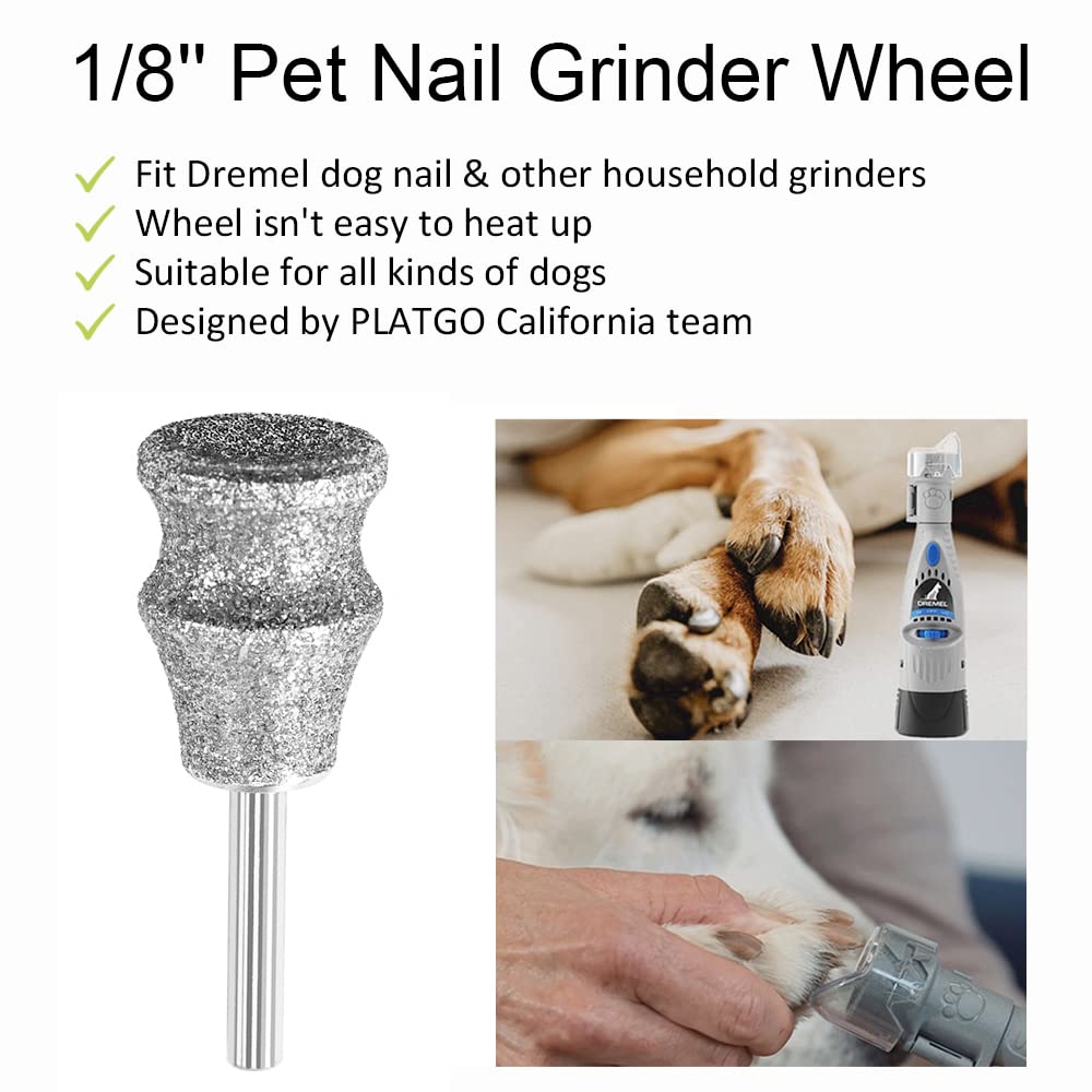 PLATGO Diamond Dremel Dog Nail Grinder Attachment, Diamond Rotory Bit for Dogs&Pets Nail Care, 1/8'' Pet Nail Grinder Wheel Work with Dremel Sanding PLATGO