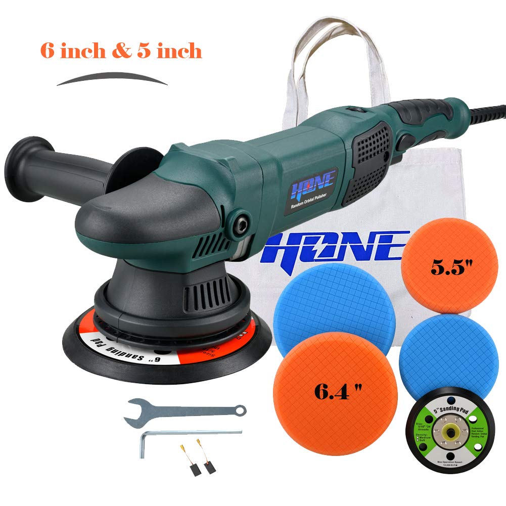 HONE Car Polisher, 15mm Long-Throw Random Orbital Polisher, Buffer for Car Detailing,6"/5"/850W Dual Action Polisher with Variable Speed-HNPR615B HONE