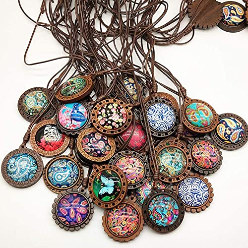 ToBeIT 36pcs Bezel Pendant Trays round wooden and Glass Cabochon Round Clear Dome for DIY Crafting Photo Jewelry Making ToBeIT