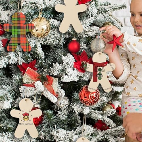ABOOFAN 20 Sets DIY Wood Cutouts Unfinished Christmas Theme Gingerbread Man Wooden Cutouts ABOOFAN