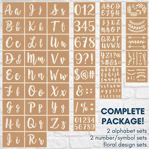 Boutique Calligraphy Stencil Template Kit - 45 Reusable Pieces Includes Lettering Upper and Lowercase both Large Small, Numbers, Punctuation, Laurels Citrusy Boutique