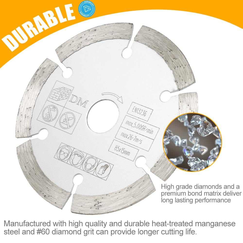5Pcs 3-3/8 Inch Compact Circular Saw Blades Set with 19/32" Arbor TCT/HSS/Diamond Saw Blade/Grind Wheel for Angle Grinder Wood Plastic Sheet Metal Firearth