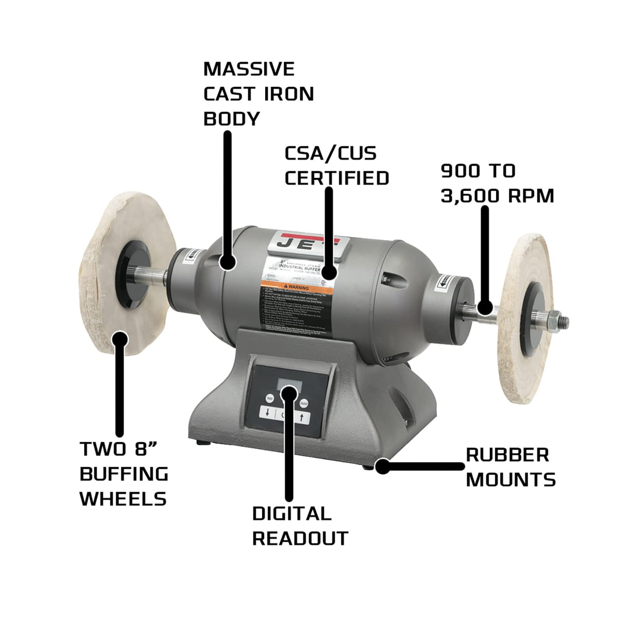 JET 8-Inch Variable-Speed Industrial Buffer, 1 HP, 1Ph 115/230V (IBG-8VSB) Jet