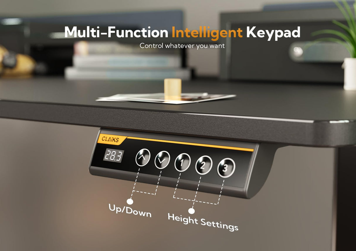 Claiks Standing Desk with Drawers, Stand Up Electric Standing Desk Adjustable Height, Sit Stand Desk with Storage Shelf and Splice Board, 55 Inch, Claiks