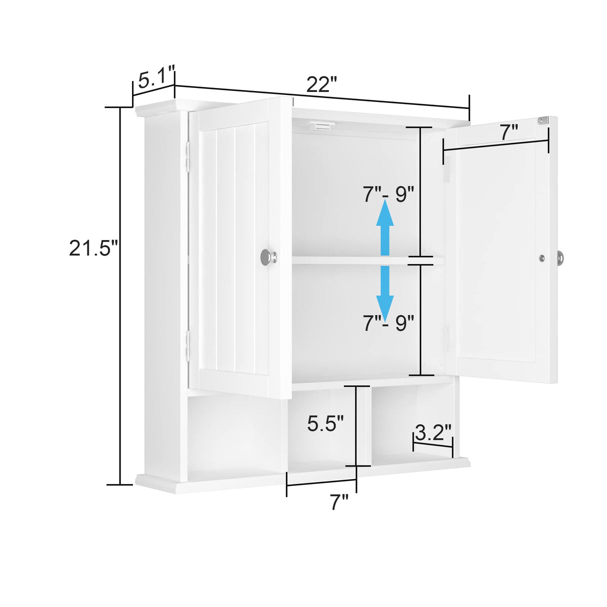 ChooChoo Bathroom Cabinet Wall Mounted 2-Door with 3 Open Shelves, Wooden Medicine Cabinets with Adjustable Shelf, Space Saver Storage Cabinets Over ChooChoo