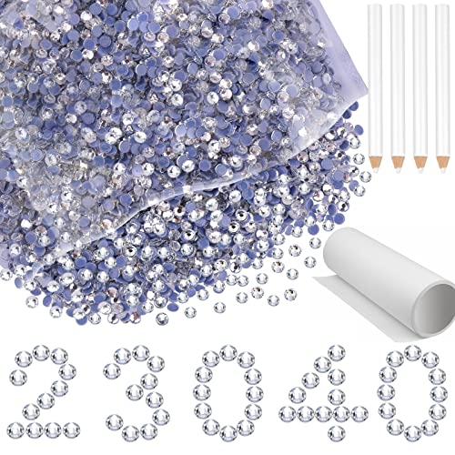 23040 Pieces Hotfix Rhinestones Bulk, Kalolary White Crystal Flatback Rhinestones for Crafts Clothes Nail Art Glass Rhinestones Gemstones with Kalolary