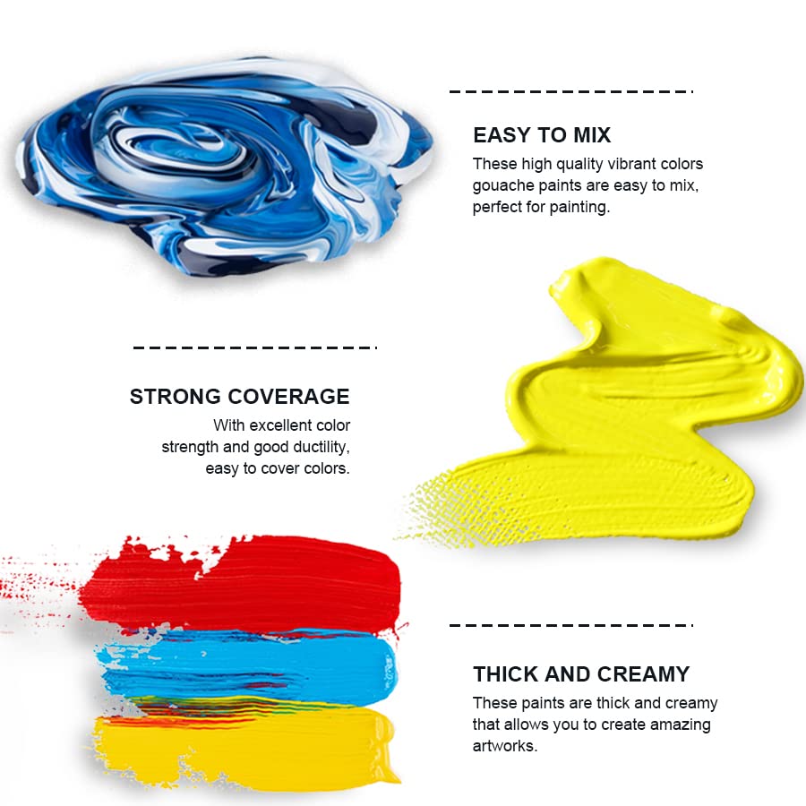 HIMI Gouache Paints Set, 18 Colors, 30g, jelly gouache paint set, Non Toxic Paint for Canvas and Paper, Art Supplies for Professionals, and More HIMI