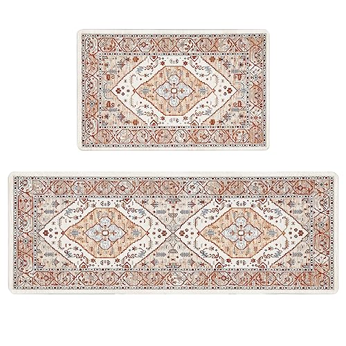 Pauwer Anti Fatigue Floor Mats - Cushioned Memory Foam 2 Piece Kitchen Rug Set, Non Slip Laundry & Sink Area Runner, Waterproof Comfort Standing Mat Pauwer