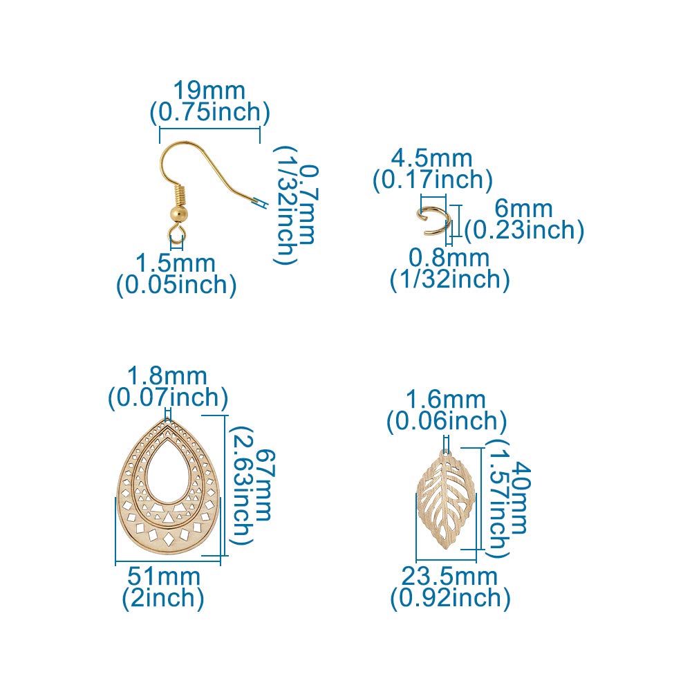 Pandahall 1 Box Natural Wood Dangle Earrings Kit with 48pcs Unfinished Wooden Filigree Earrings Pendants Blank with Stainless Steel Jump Rings and PH PandaHall