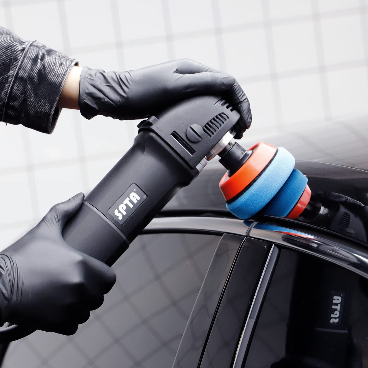 SPTA Mini Polishing Machine Buffer Rotary Polisher Auto Detailing Superpolish with 27Pcs Detail Polishing Pad Mix Size Kit Buffing Pad and SPTA