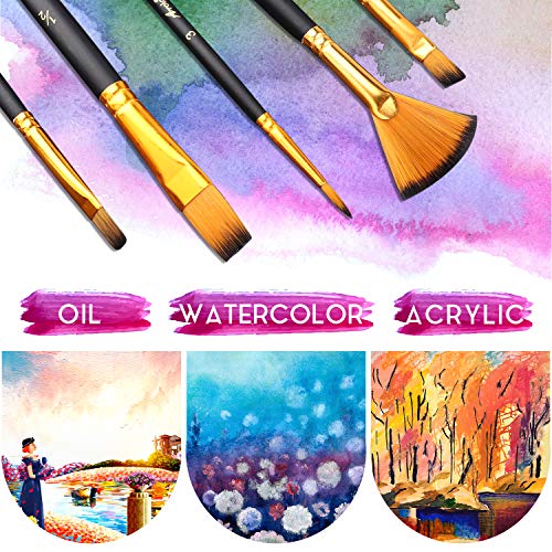 AROIC Acrylic Paint Brushes Set,6 Packs / 72 Pcs Nylon Hair Brushes for All Purpose Oil Watercolor Painting Artist Professional Kits. AROIC