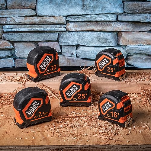 Klein Tools 9225 Tape Measure, Heavy-Duty Measuring Tape with 25-Foot Double-Hook Double-Sided Nylon Reinforced Blade, with Metal Belt Clip Klein Tools