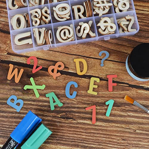 168 Pcs Wooden Letters 1 Inch for Crafts with Storage Box Unfinished Wooden Alphabet Letters Numbers and Symbol Focal20 Small Wood Letters for DIY Focal20
