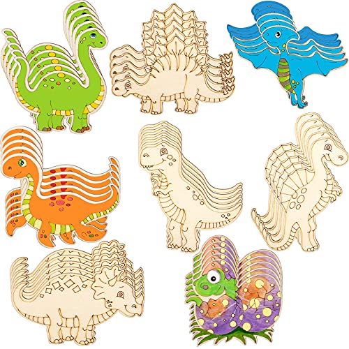 Dinosaur Unfinished Wood Cutouts Dinosaur Wooden Paint Crafts for Kids Home Decoration Ornament Christmas DIY Craft Art Project, 8 Styles (64 Pieces) Jetec