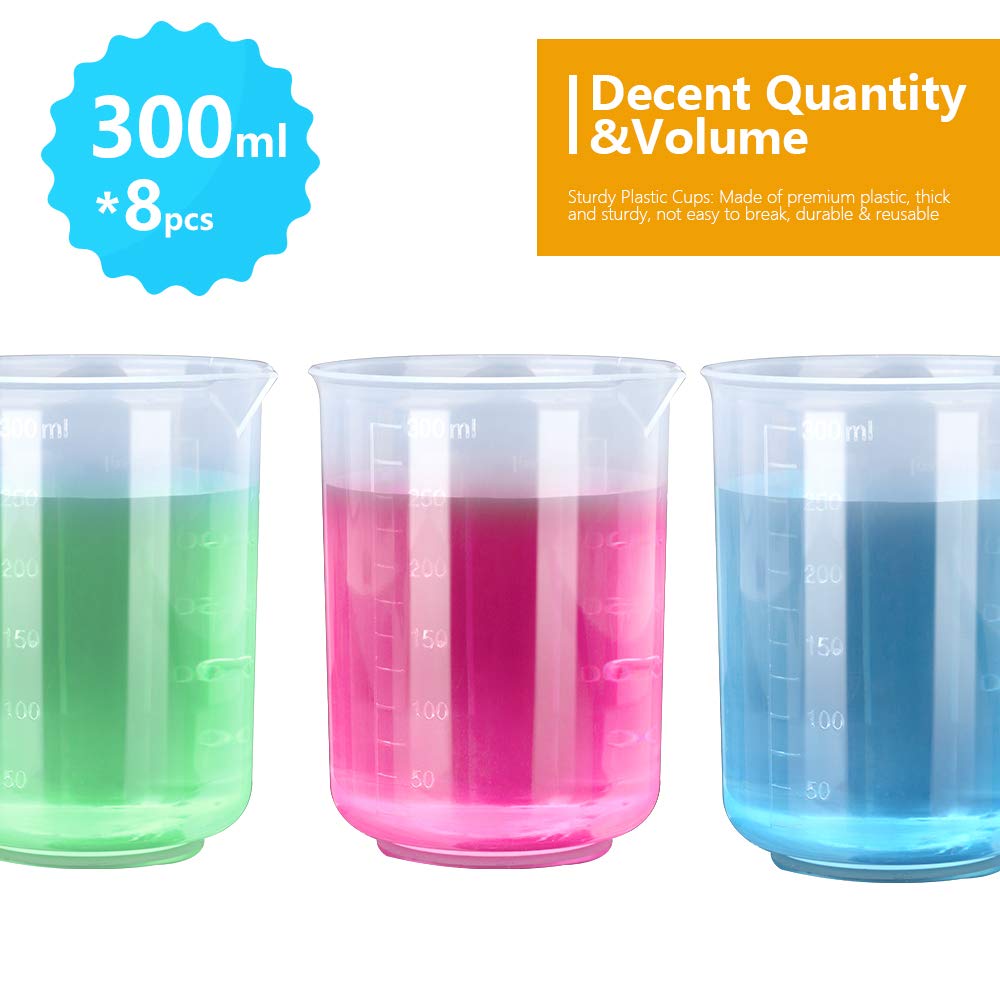 LEOBRO 8 Pack 300ml Liquid Measuring Mixing Cups for Epoxy Resin, Graduated Plastic Measuring Cups for Resin, Multipurpose Mixing Cups for Resin LEOBRO