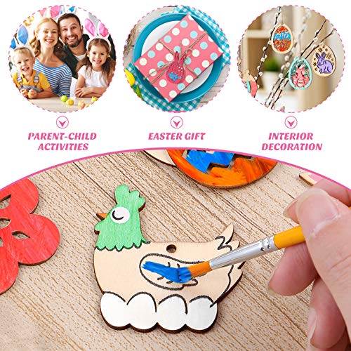 TOYANDONA 48 Pcs Easter Wooden Ornaments, Unfinished Wood Easter Cutouts Hanging Embellishments Easter Wooden Crafts for Kids Easter Party Supplies TOYANDONA