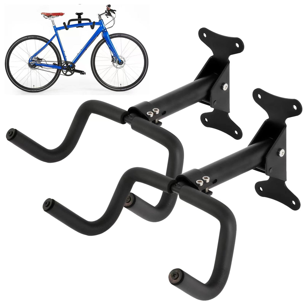 Auwey 2Pack Foldable Adjustable Bike Wall Mount Bicycle Storage Rack, Heavy Duty with Rubber Coating, Space Saving Auwey